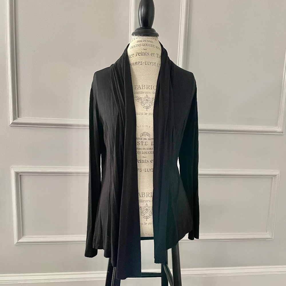 SOFT Rayon Spandex Black shawl collar open draped cardigan